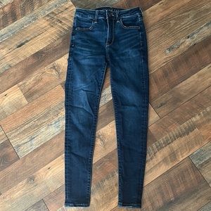 american eagle super stretch high rise jegging in dark wash